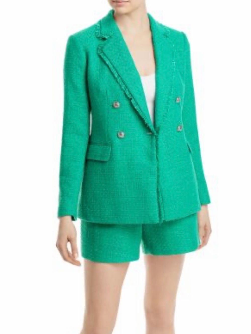 Karl Lagerfeld Green Double-Breasted Tweed Blazer